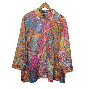 Lauren Ralph Lauren Cotton Multicolor Paisley Print 3/4 Sleeve Button Up Top 3X